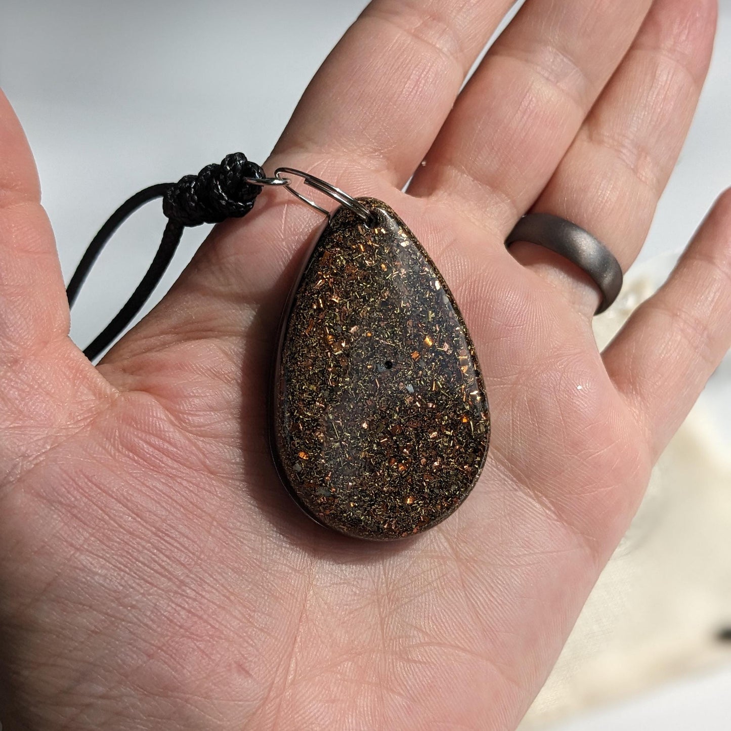 Dark Pendant With Shungite - Orgonite Necklace For EMF Protection - Adjustable Rope Orgone Pendant - Wearable Protective Stone For Empaths