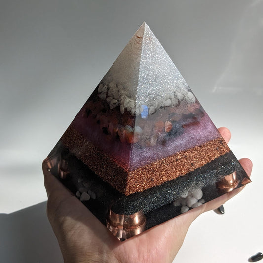 Handmade Large Orgone Pyramid - Grounding Stone EMF Protection - Powerful Orgonite Crystal - Motivating Resin Art Work - Intuition Enhancer