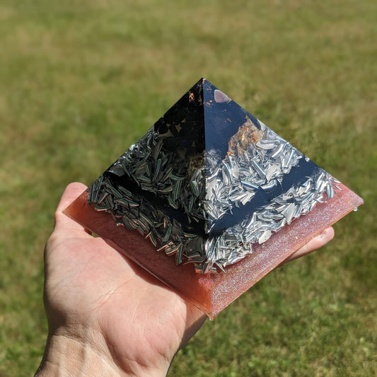 Powerful Orgone Pyramid - Black Obsidian Citrine Shungite Crystal - Negativity Protection For Empaths - Intention Setting Meditation Tool