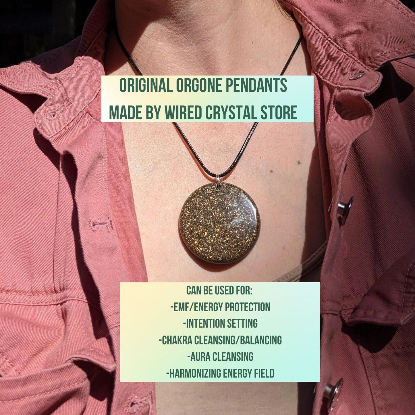 Orgonite Pendant With Shungite - EMF Empath Protection Necklace - Large Round Amulet - Copper Jewelry Gift For Her - Energy Aura Shielding