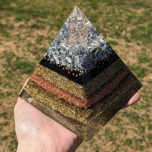Large Orgonite Pyramid - Selenite Energy Cleansing Crystal - Healing Calming Stone - Bohemian Home Décor Gift - Orgone Accumulator For EMF