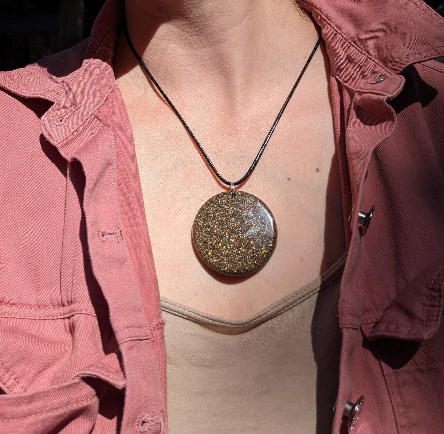 Orgonite Pendant With Shungite - EMF Empath Protection Necklace - Large Round Amulet - Copper Jewelry Gift For Her - Energy Aura Shielding