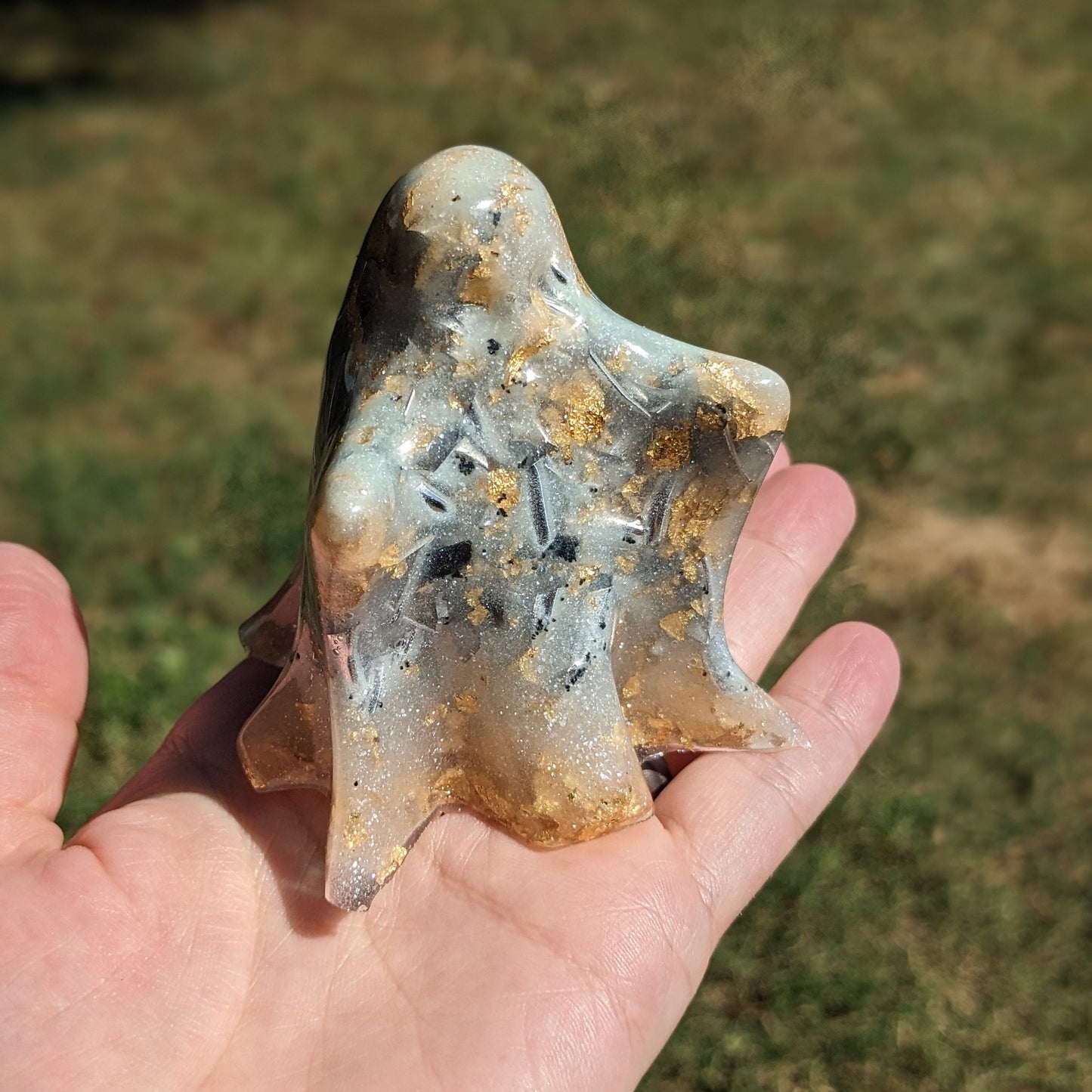 Glow in the Dark Ghost Orgonite | Halloween Desk Decor | Resin Ghost Paperweight | Cute Spooky Ornament