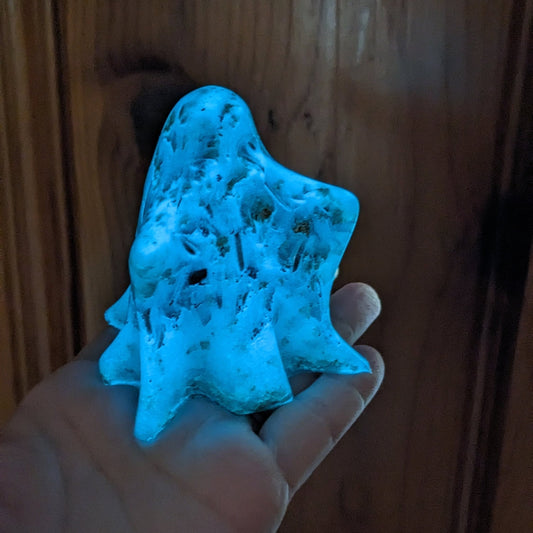 Glow In The Dark Resin Glitter Ghost - Real Orgonite For EMF Protection - Spooky Halloween Decoration Gift - Goth Home Decor - Desk Buddy