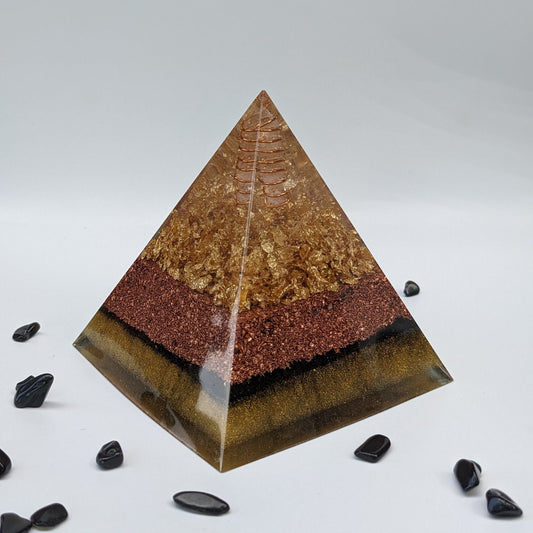 Small Gold Pyramid - Powerful Orgonite For EMF Protection - Elegant Home Decor Gift - Black Shungite Orgone - Ritual And Spiritual Practice