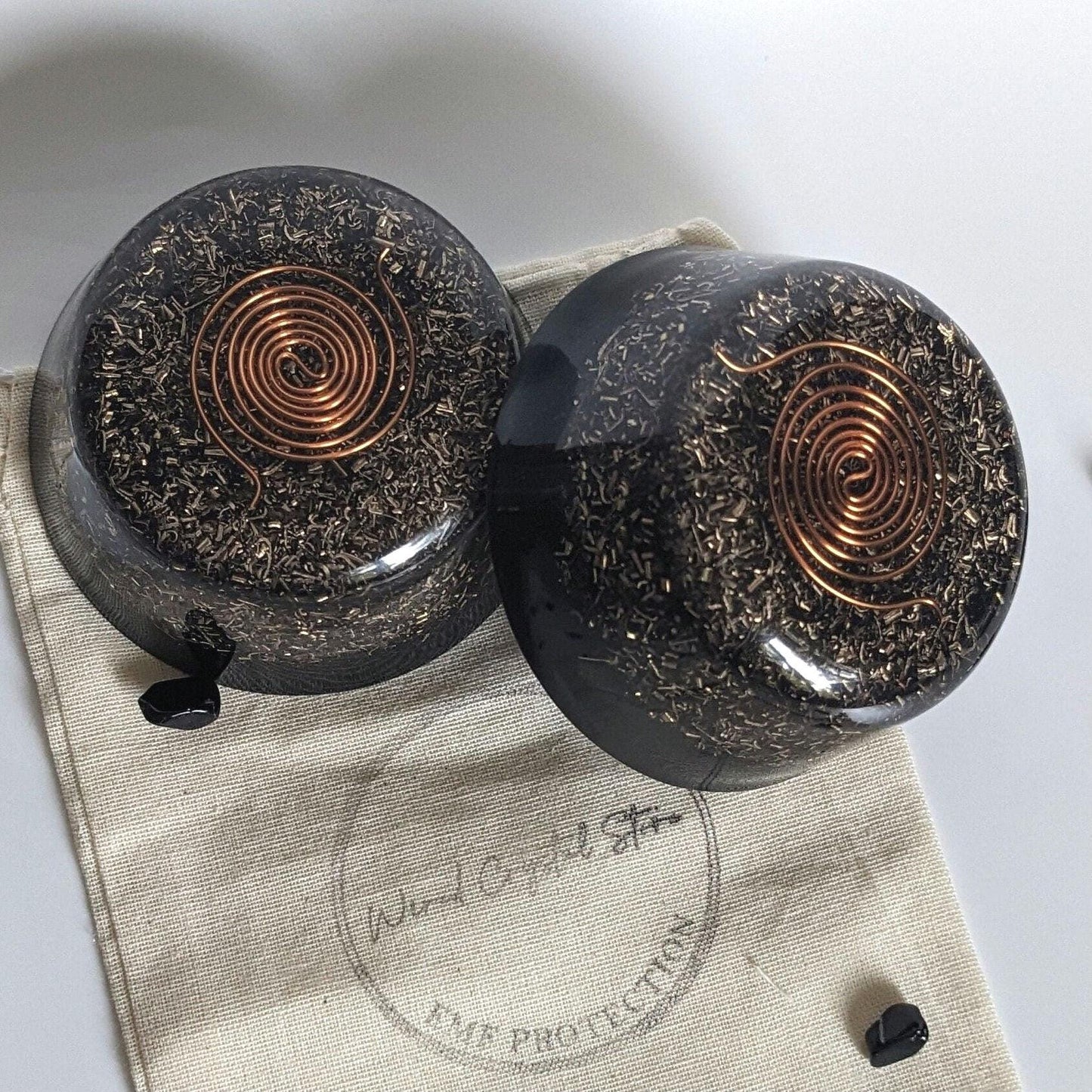 Large Shungite Orgonite Tower Busters with Copper, Brass & Quartz – Handmade Resin Discs for Home, Office and Tech Spaces