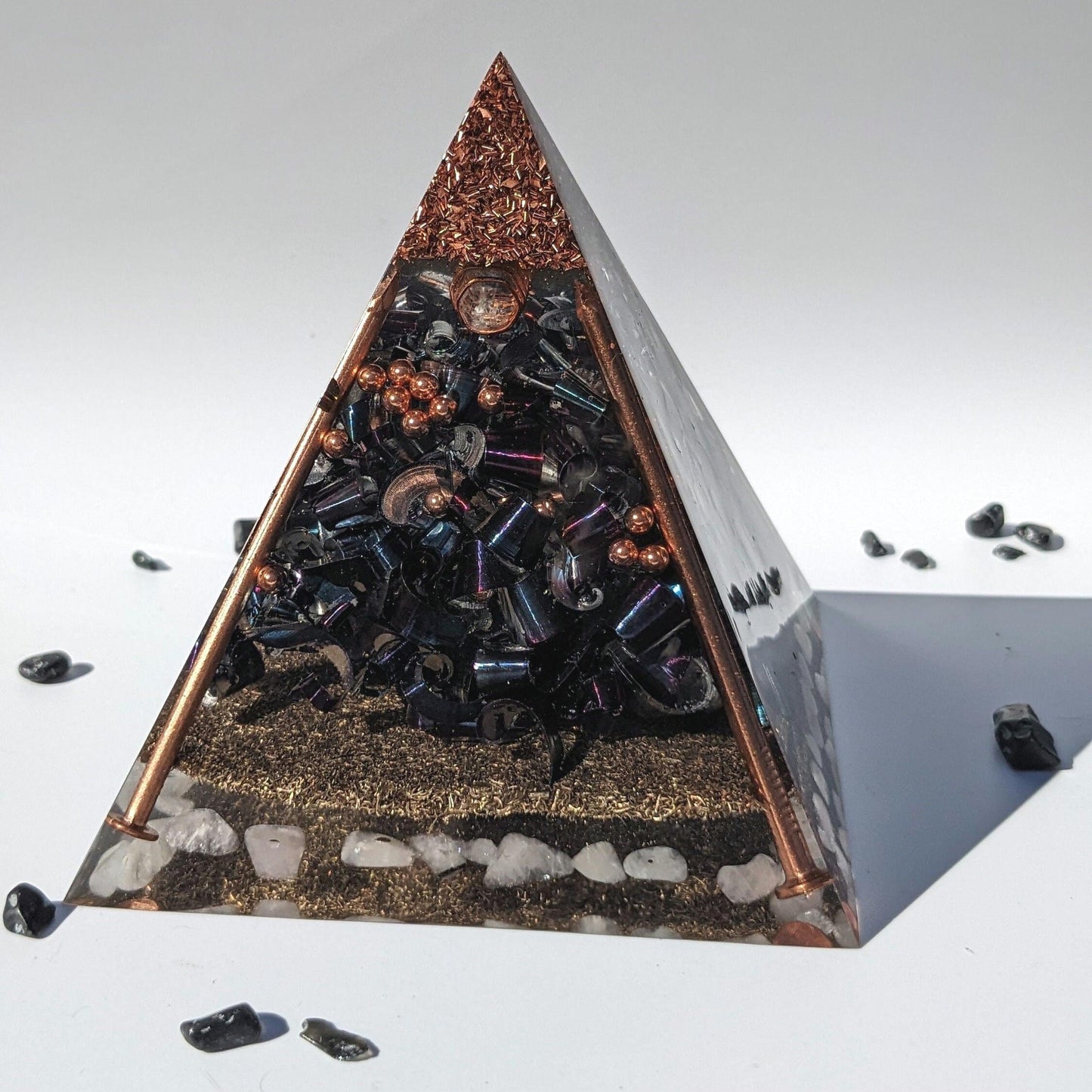 Large Orgonite Pyramid with Shungite, Quartz & Copper | Handmade Crystal Resin Décor for EMF Awareness | Office and Home Gift
