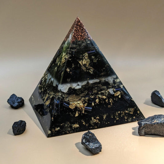 Orgonite Pyramid & Tower Buster Set with Shungite, Quartz, Copper and Gold | Handmade Resin Decor Set for Home or Office | Made in the USA
