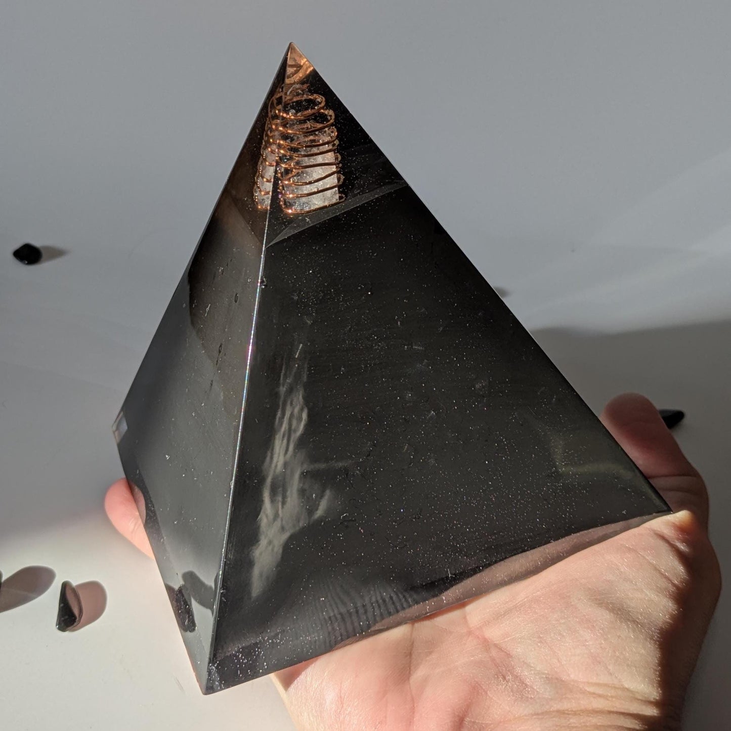 Handmade Orgonite Pyramid with Copper, Quartz & Shungite – Resin Desk Decor for Home or Office – EMF Awareness Gift