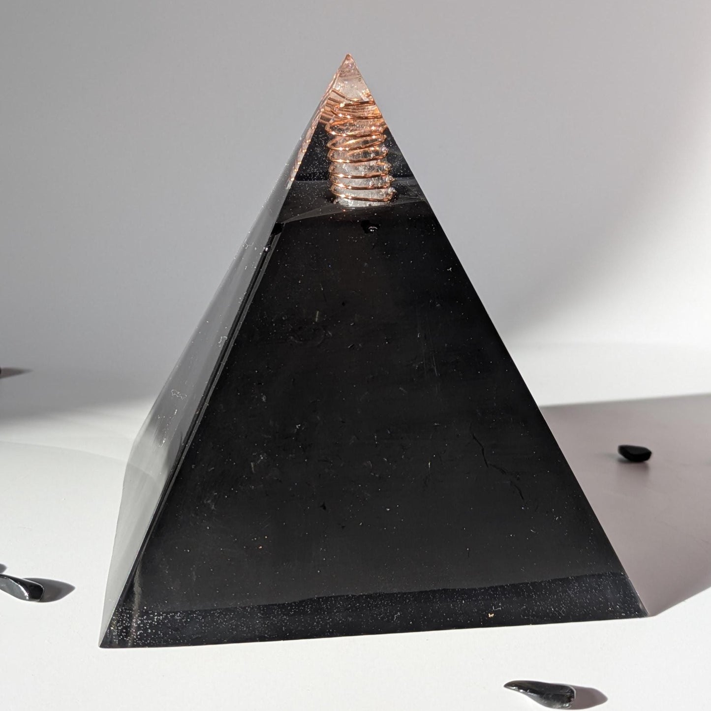 Handmade Orgonite Pyramid with Copper, Quartz & Shungite – Resin Desk Decor for Home or Office – EMF Awareness Gift