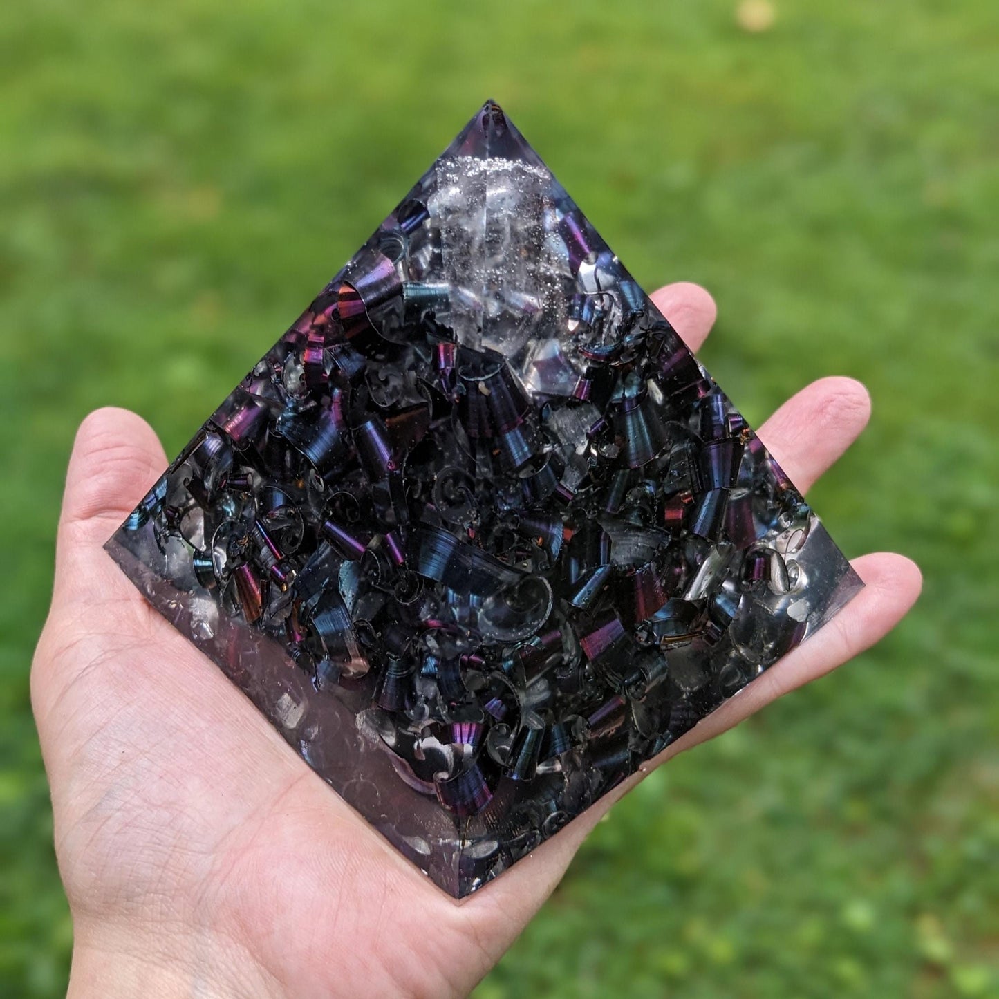 Orgonite Pyramid – Handmade Resin & Metal Desktop Decor – Compact Home or Office Accent
