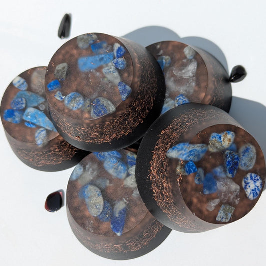Orgonite Tower Busters | Handmade Resin Discs with Shungite, Quartz & Lapis | Tech-Friendly Home or Outdoor Decor