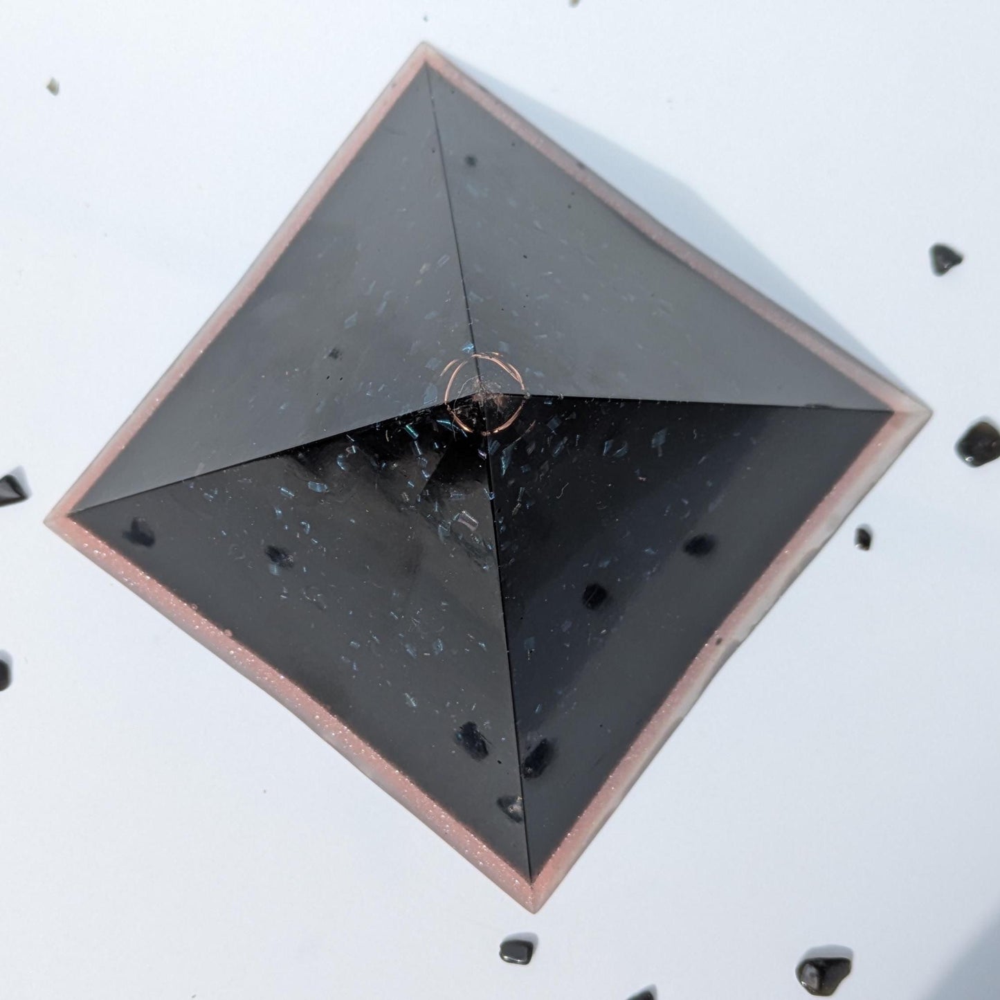 Orgonite Pyramid with Quartz, Copper & Shungite | Handmade Resin Crystal EMF Decor | Modern Desk and Home Office Accent