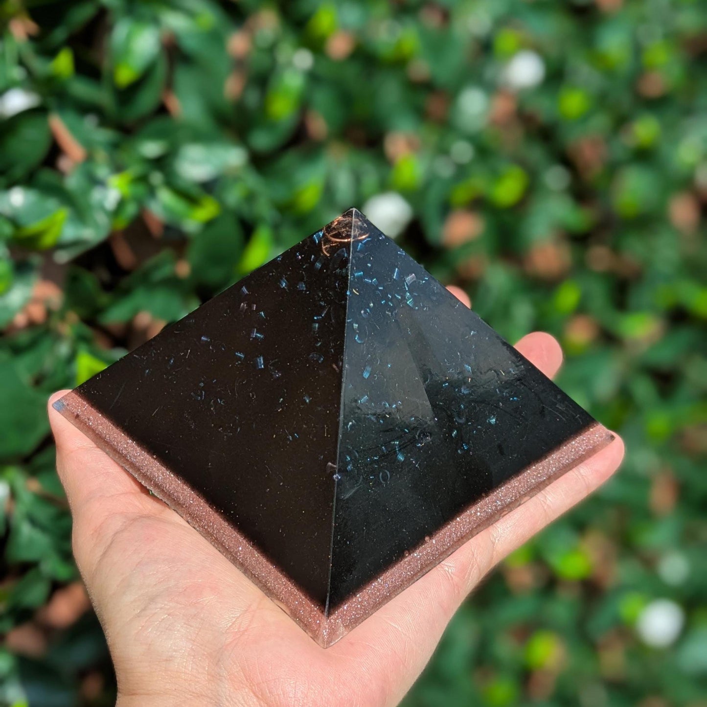 Orgonite Pyramid with Quartz, Copper & Shungite | Handmade Resin Crystal EMF Decor | Modern Desk and Home Office Accent