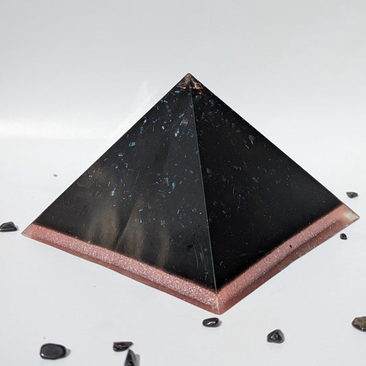 Orgonite Pyramid with Quartz, Copper & Shungite | Handmade Resin Crystal EMF Decor | Modern Desk and Home Office Accent