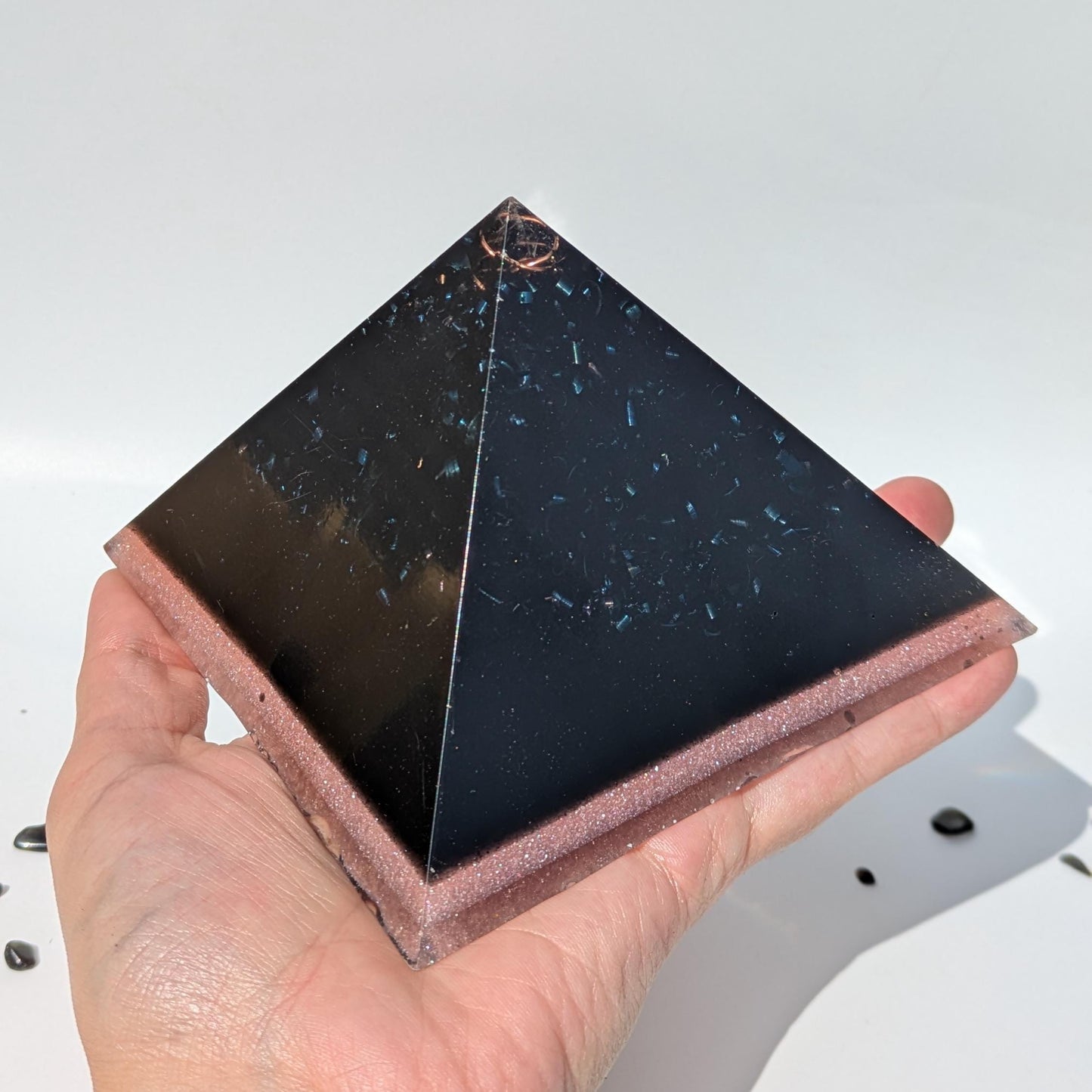 Orgonite Pyramid with Quartz, Copper & Shungite | Handmade Resin Crystal EMF Decor | Modern Desk and Home Office Accent
