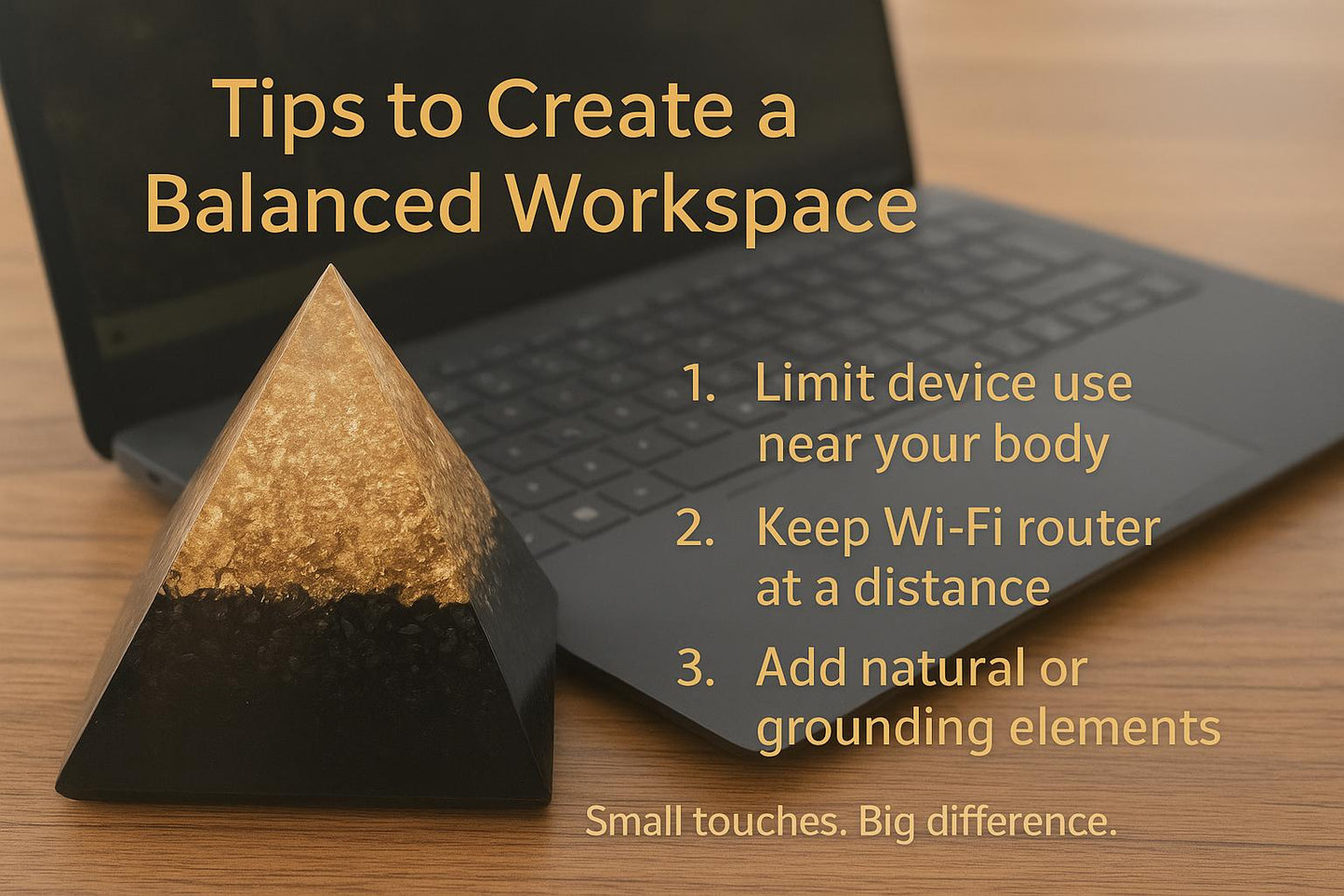 Orgonite Pyramid with Shungite & Quartz | Handmade EMF Awareness Decor | Resin Pyramid for Desk, Nightstand, or Workspace