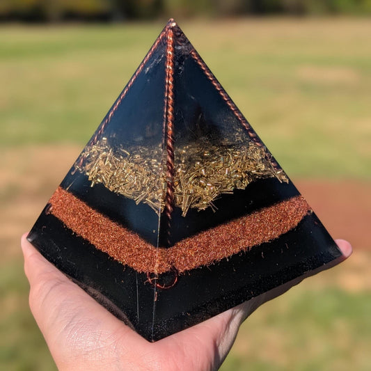 Limited Edition Orgonite Pyramid 4.5” | Handmade Copper, Brass, Quartz & Shungite EMF Protection Decor