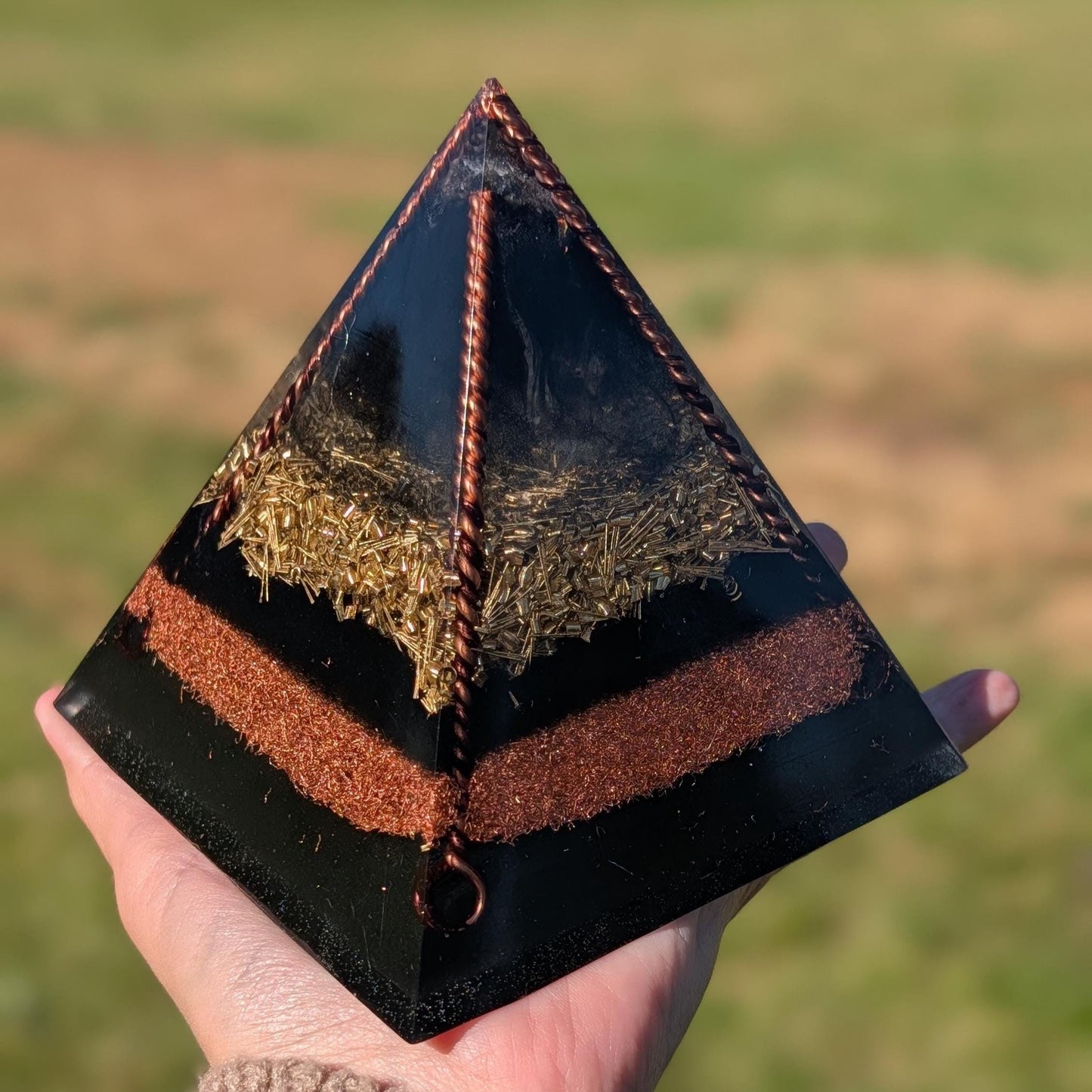 Limited Edition Orgonite Pyramid 4.5” | Handmade Copper, Brass, Quartz & Shungite EMF Protection Decor