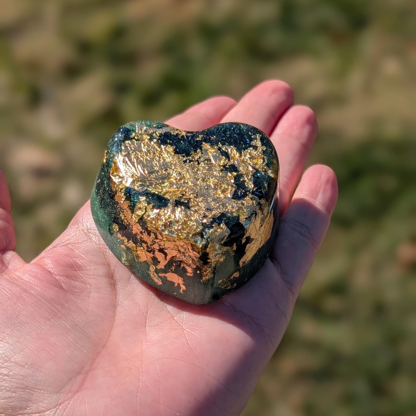 Heart Shaped Orgonite Tower Buster • Quartz Gold Steel Resin Heart • Handmade EMF Desk Decor • Unique Gift • Small Resin Art Accent