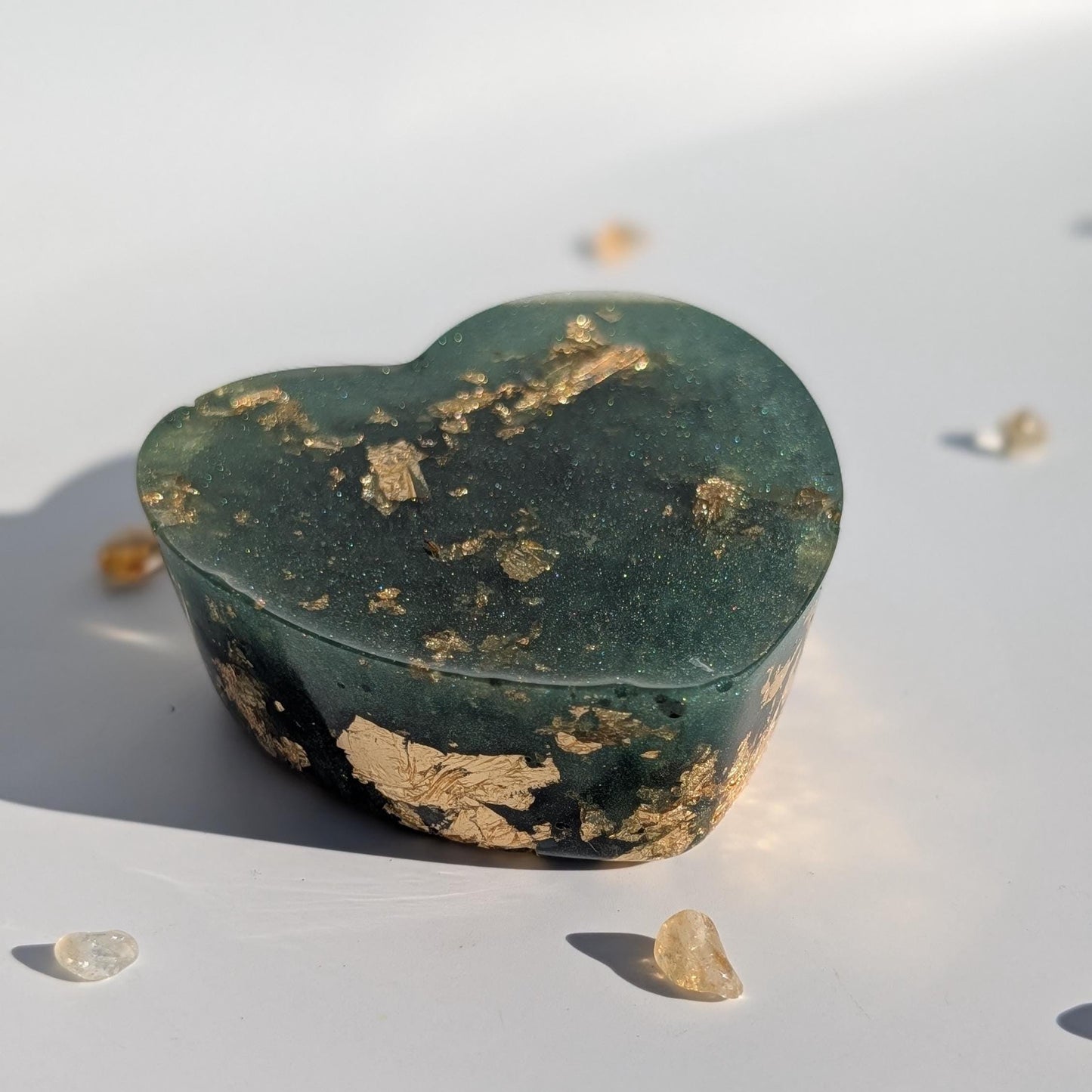 Heart Shaped Orgonite Tower Buster • Quartz Gold Steel Resin Heart • Handmade EMF Desk Decor • Unique Gift • Small Resin Art Accent